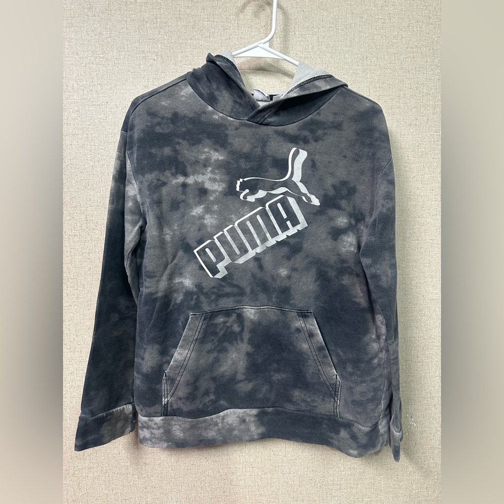 Puma Gray Tie-Dye Pullover Hoodie with Logo